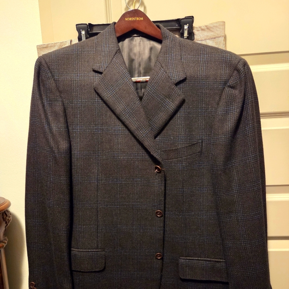 Vintage CANALI Mens Blazer Sport Coat Jacket Wool Brown Check Texture Size 48R